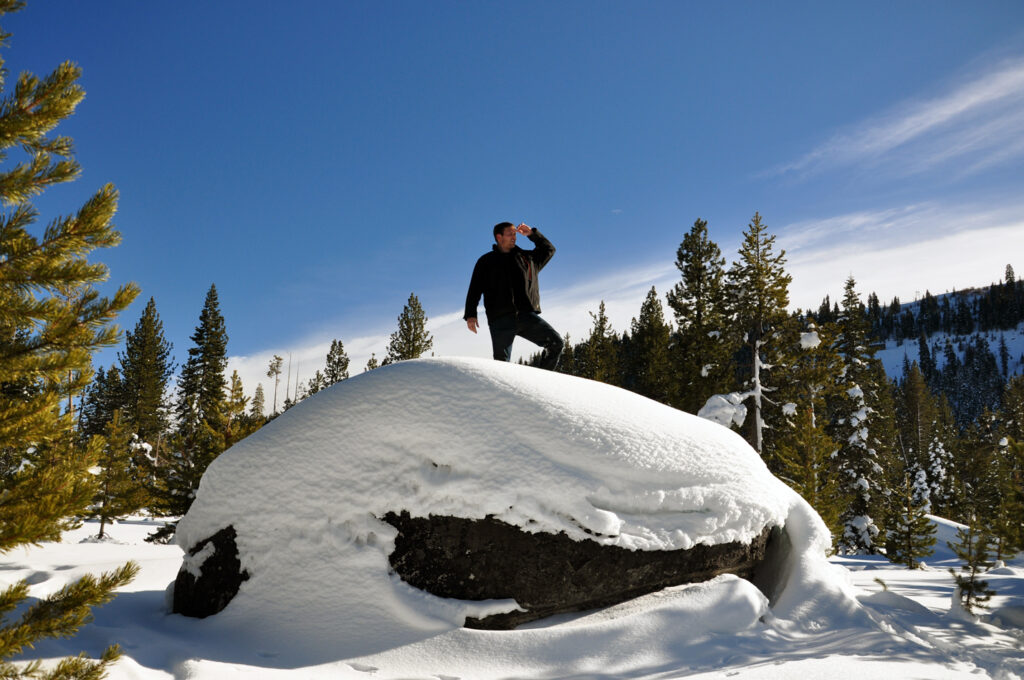 Climbing a snow bank in Truckee