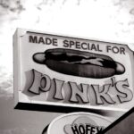 Pinks Hot Dog Sign black and white