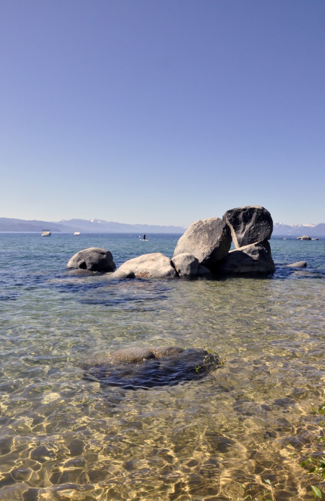 Rocks jutting from lake tahoe