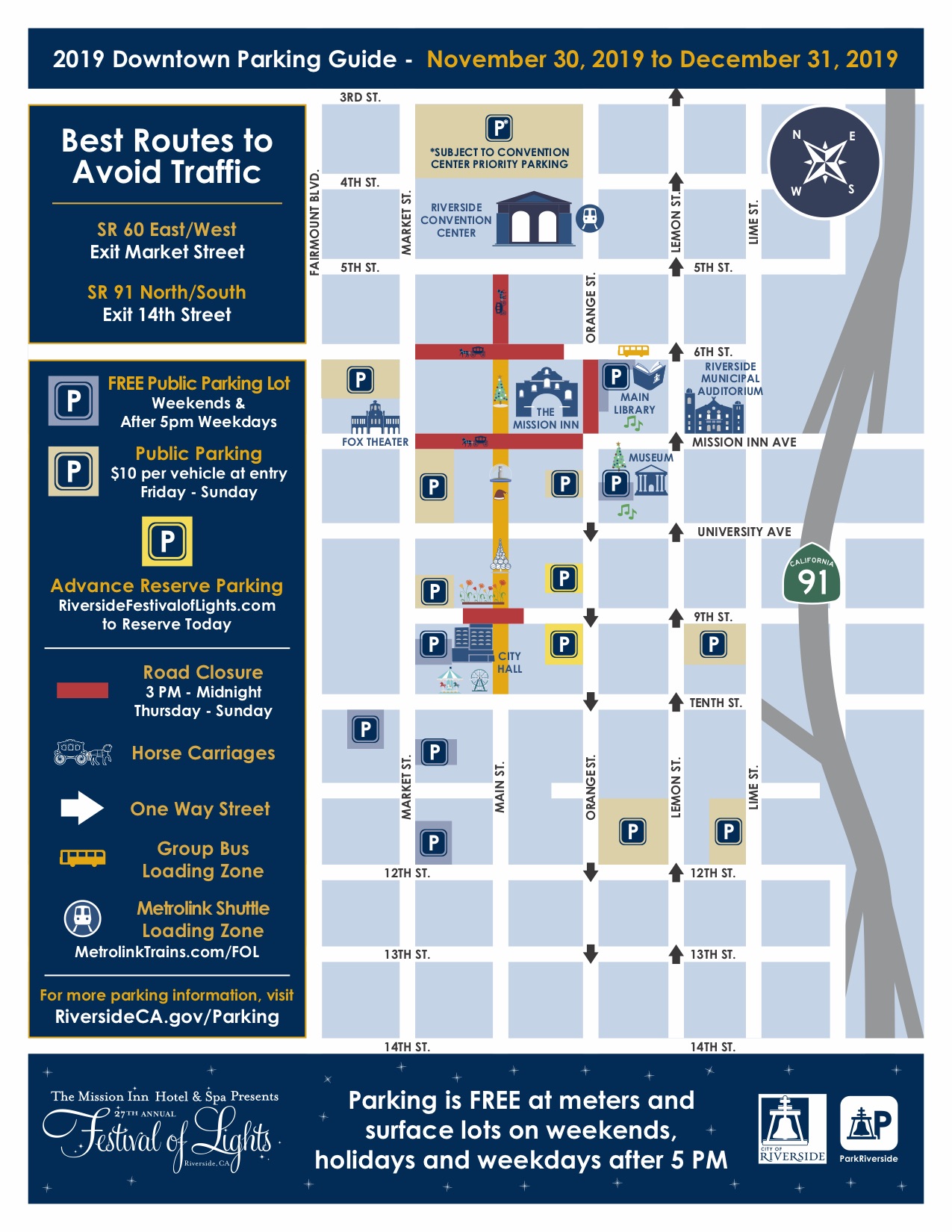 Festival Of Lights At The Mission Inn In Riverside CA California   2019 Parking Map 