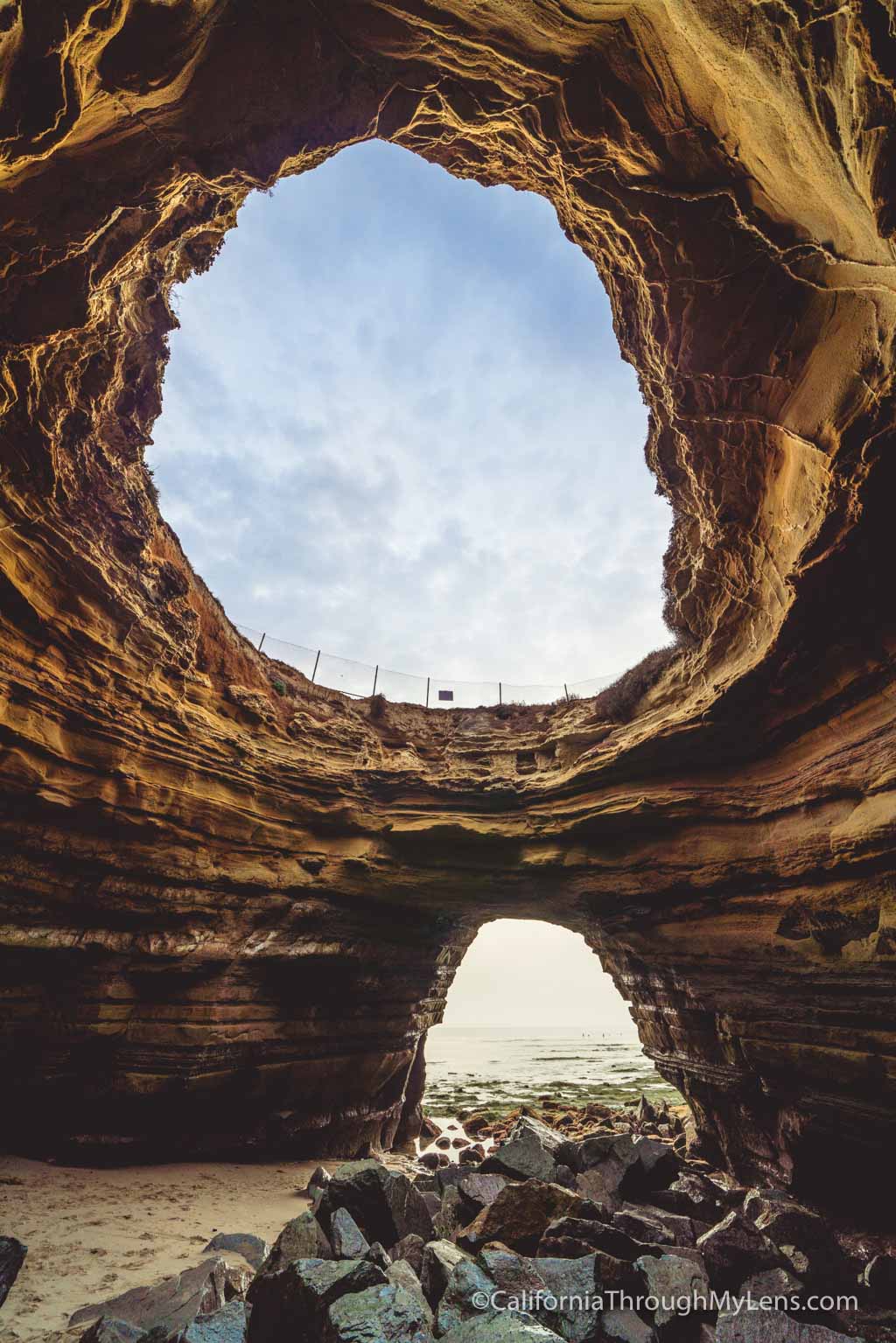 Sunset Cliffs Open Ceiling Sea Cave in San Diego California Through